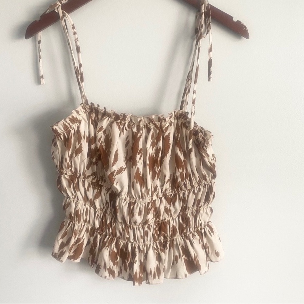 Brown and Cream Women's Top